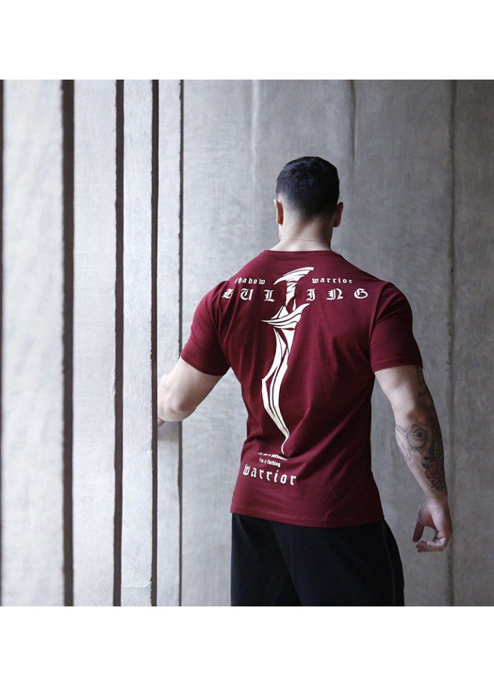 Euro American style Muscle Men's fitness new summer men's fashion brand short sleeve running training breathable sports T-shirt letter