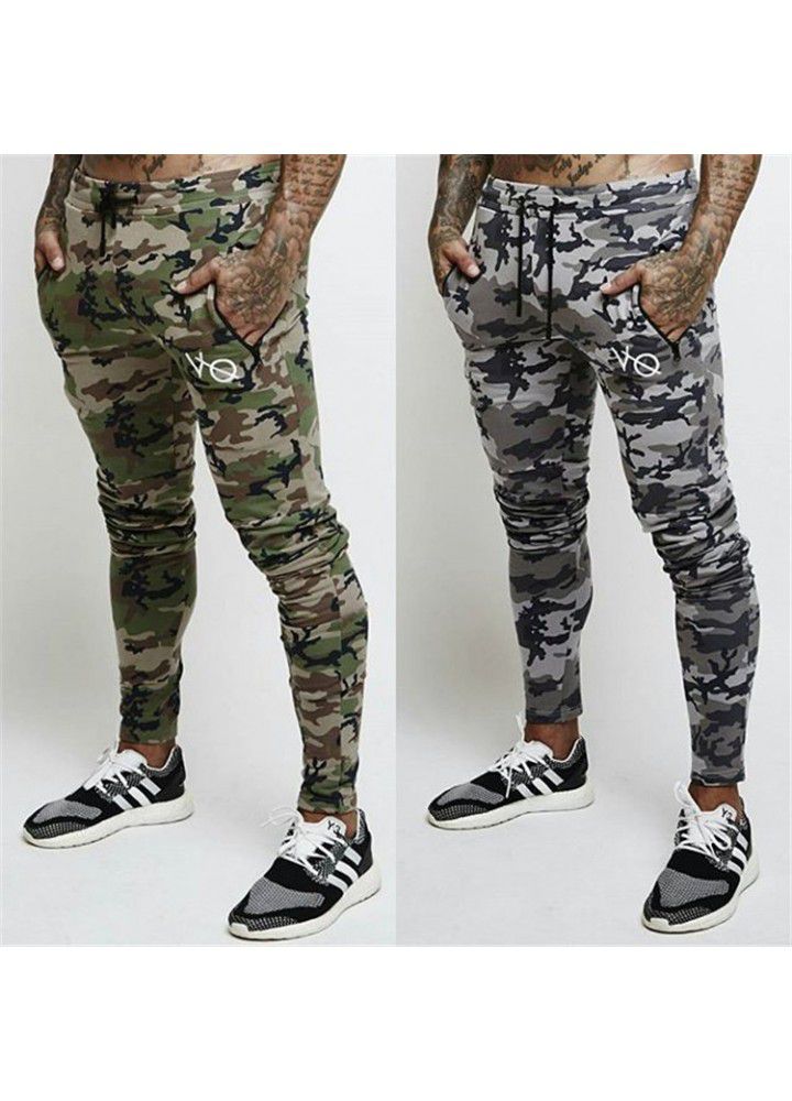 Cross border muscle fitness brothers autumn and winter men's outdoor sports leg casual pants camouflage elastic slim pants
