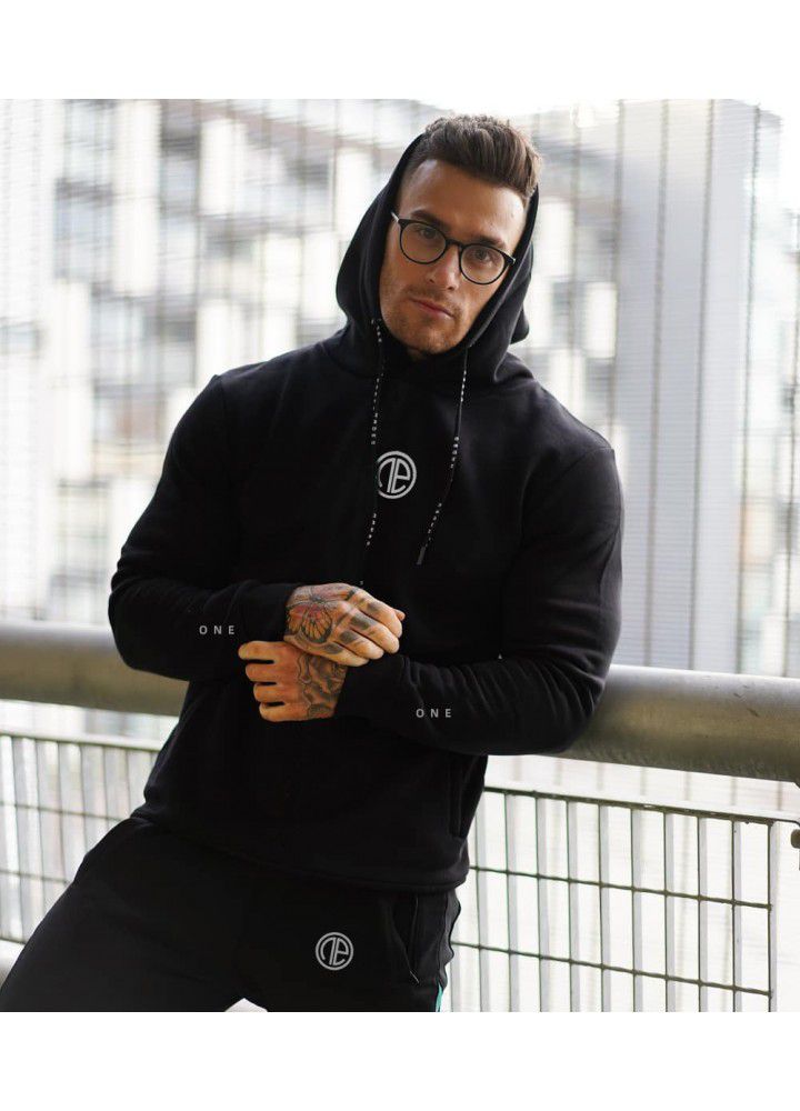 2021 new muscle brothers sports suit men's autumn fitness suit hooded leisure two piece set factory direct sales