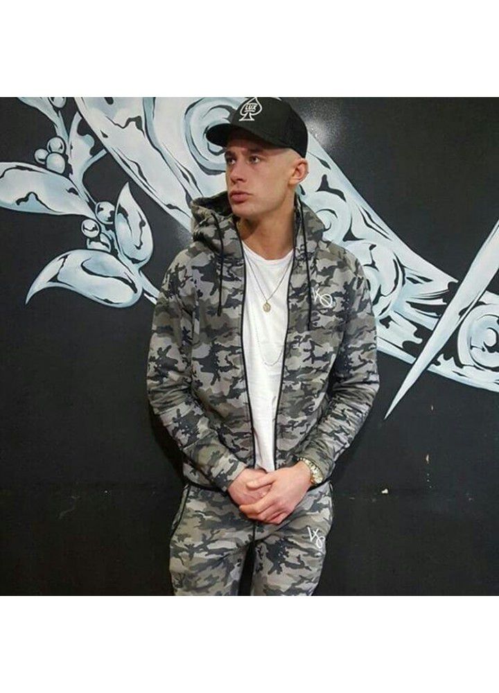 Sumitong muscle fitness brothers sports leisure long sleeve sweater men's autumn and winter camouflage zipper cardigan Hooded Coat
