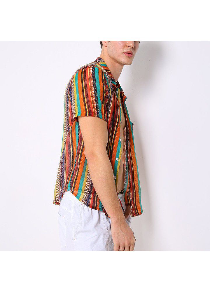 2019 summer men's Short Sleeve Shirt casual digital printing T-shirt pocket decoration short sleeve shirt