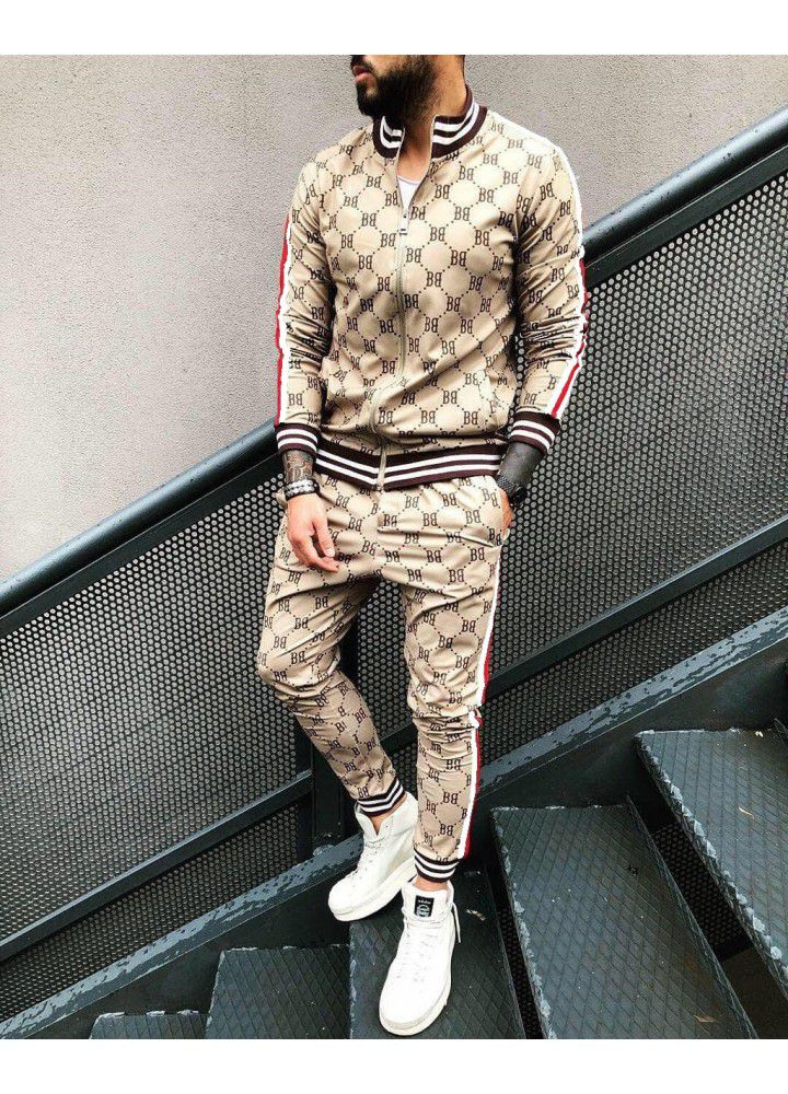 Cross border new sportswear European and American trend 3D printing fitness sweater slim zipper cardigan casual suit men