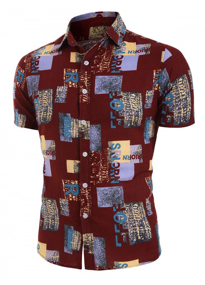 2020 hot cross border eBay express Amazon summer new men's Casual Short Sleeve printed shirt
