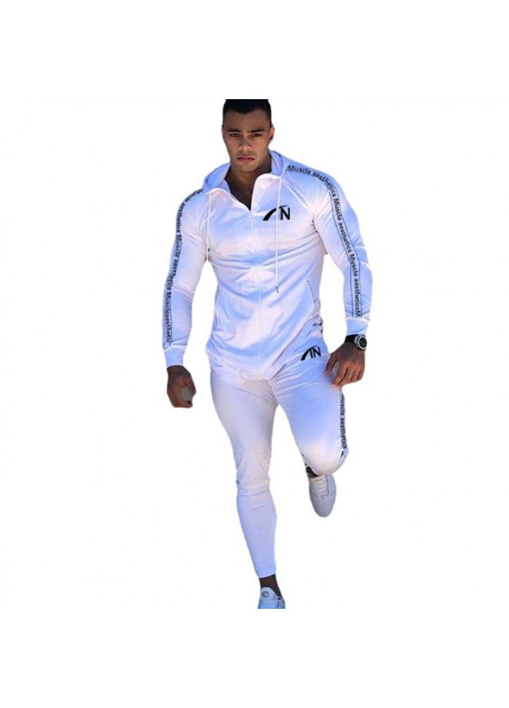 2021 cross border European and American fashion brand long sleeve leisure sports sweater men's zipper shirt hooded fitness suit