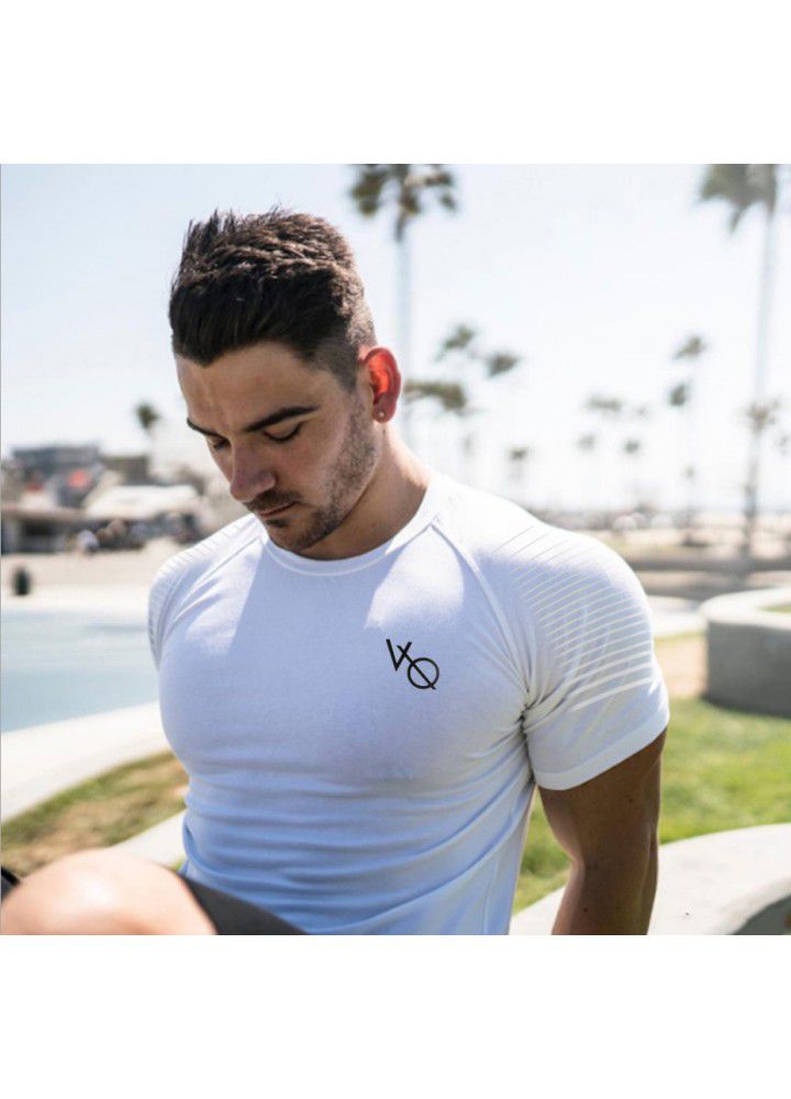 Muscle fitness brothers summer new men's T-shirt tight sweat fast dry sports running round neck short sleeve men's T-shirt