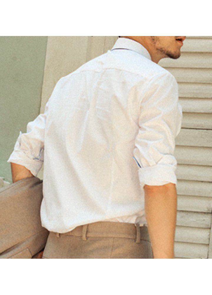 C2218 New Retro High sense men's long sleeve Lapel business professional youth white shirt formal wholesale