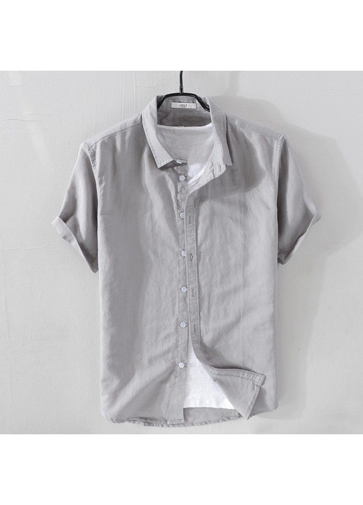 Spot 2021 new men's casual stand collar short sleeve cotton shirt popular in Europe and America