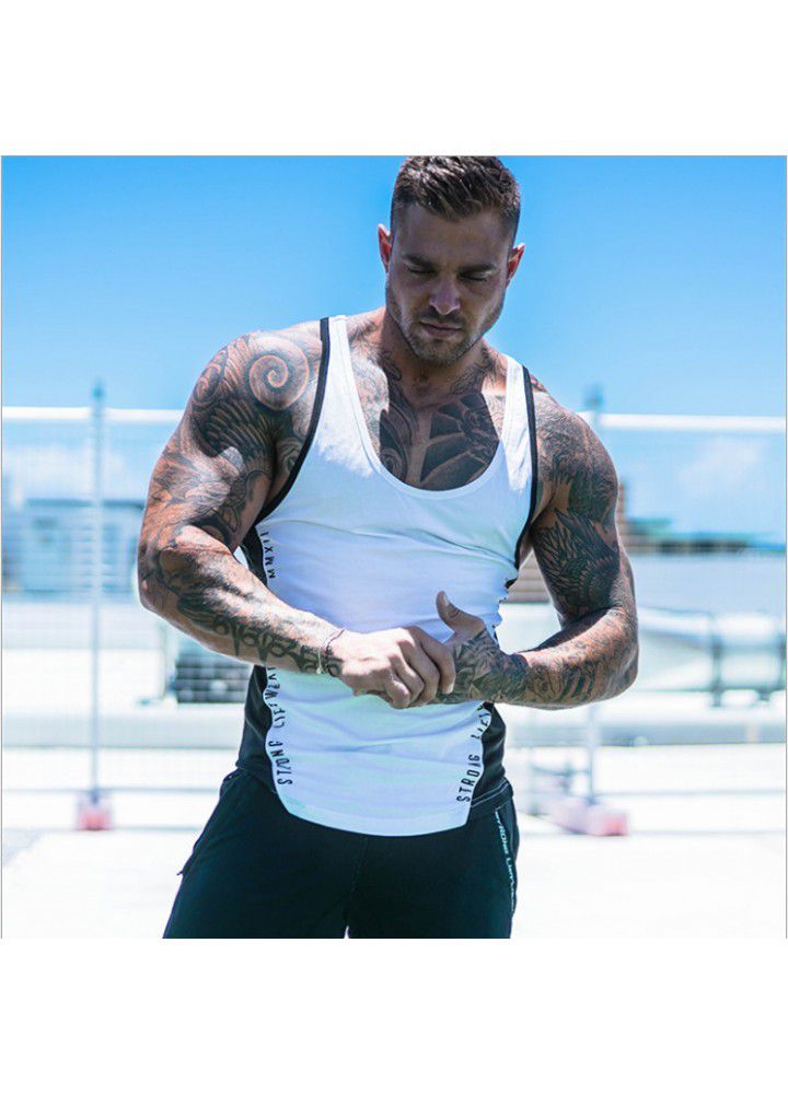 Muscle aesthetics summer sleeveless vest men's breathable slim fit sports fitness tight bottomed I-shaped quick drying T-shirt