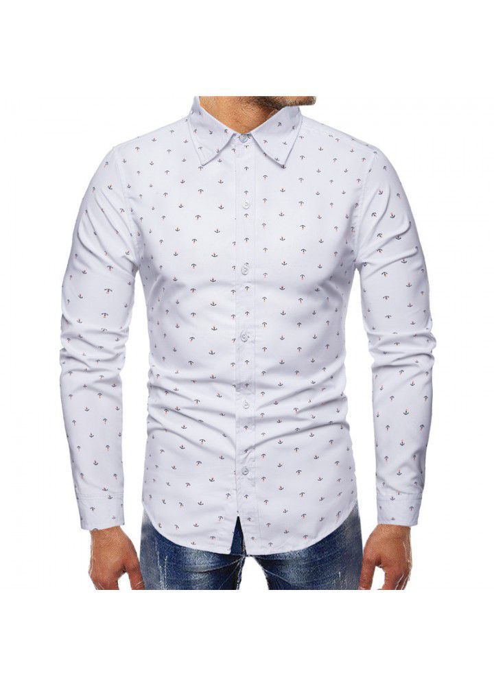 Men's fashion in foreign trade Amazon large men's shirt leisure boat anchor printed long sleeve shirt men's cross border supply