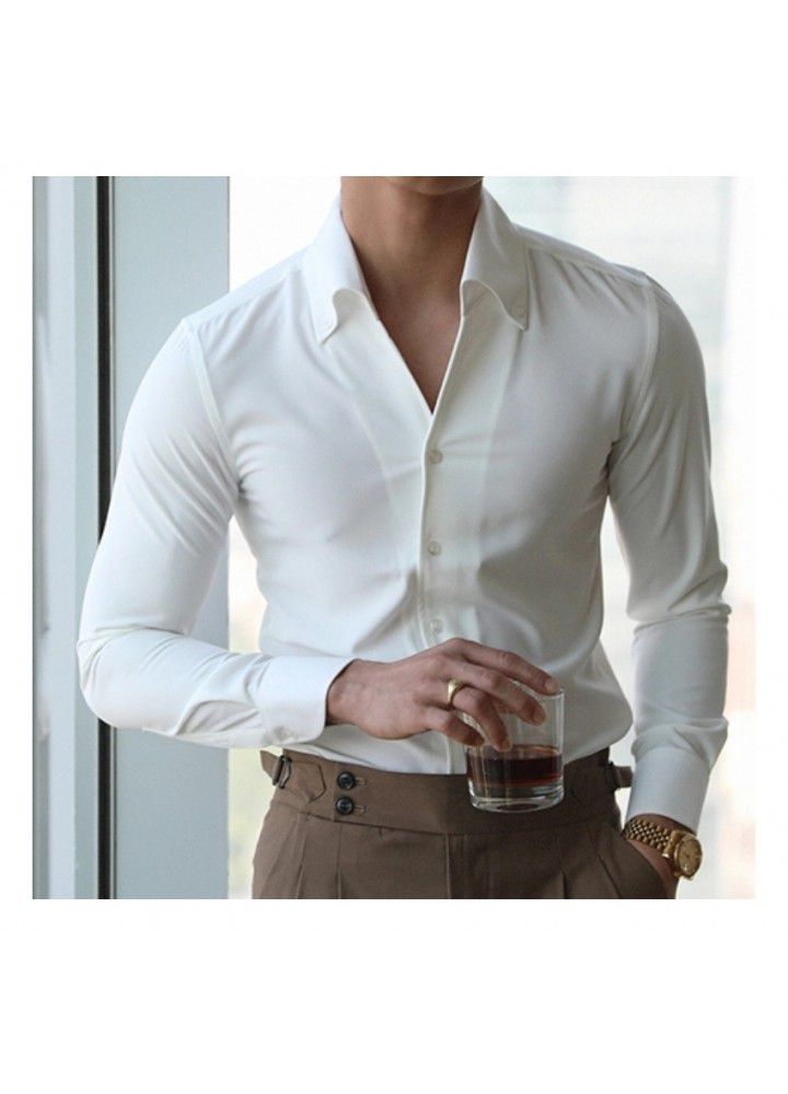 036 European and American new youth men's shirt non iron casual fashion slim Lapel custom design