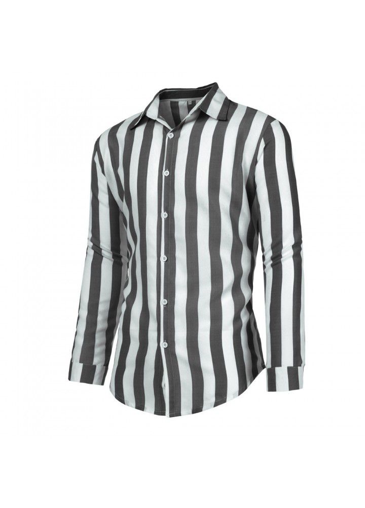 New popular men's Long Sleeve Striped Shirt in autumn and winter of 2019