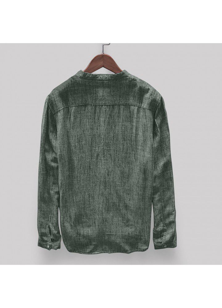 Spot 2019 new men's casual stand collar long sleeve cotton shirt C102 top in Europe and America
