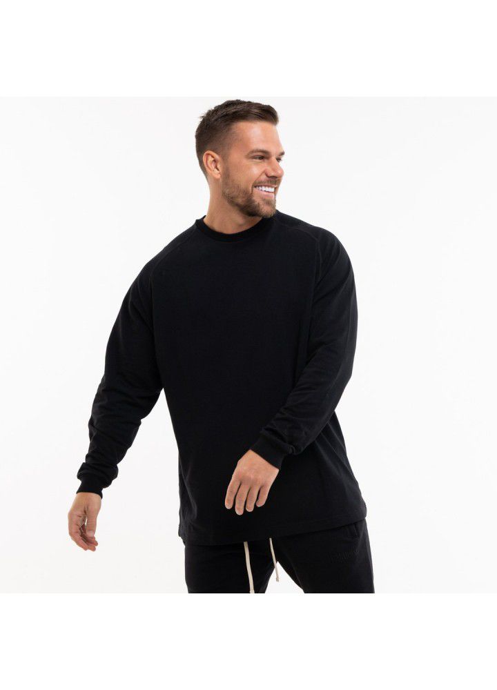 New muscle brothers sports men's long sleeve T-shirt loose size round step fitness top