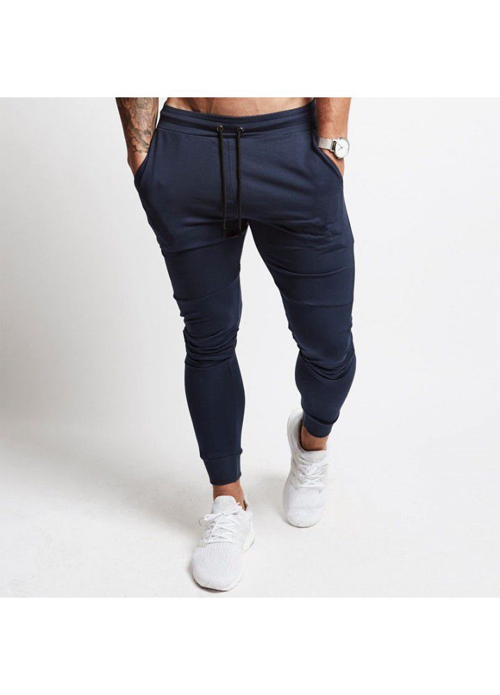 Wish muscle brothers fitness light plate solid color sports men's Slim small foot leisure sports pants
