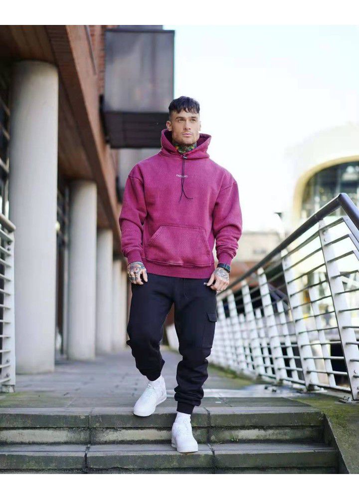 Muscle brothers sportswear men's autumn new fitness hooded Pullover loose training clothing manufacturer direct sales