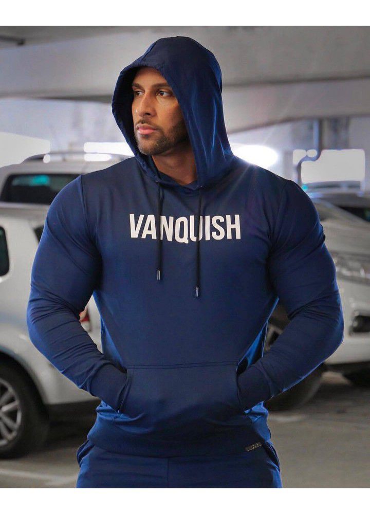 Cross border for muscle brothers fitness men's sports autumn and winter hooded Pullover Sweater leisure printing loose long sleeve JB
