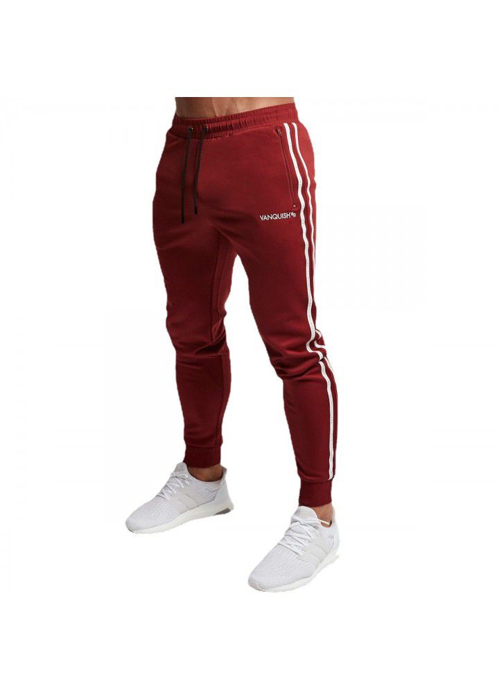 New muscle brothers fitness VQ lacing printing outdoor sports fashion running slim pants spring and summer men