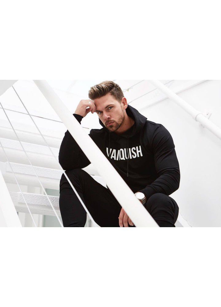 Cross border supply muscle brothers fitness men's sports suit autumn winter hooded Pullover Sweater casual leg pants