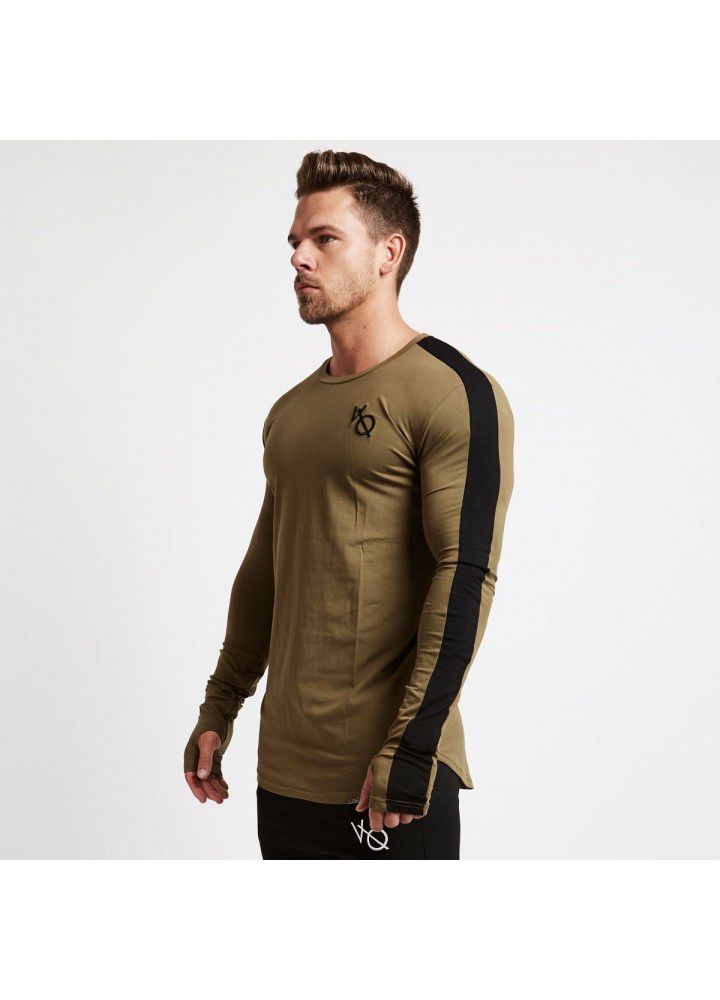 New fitness muscle brothers sports long sleeve fitness suit men's thin breathable training round neck long sleeve T-shirt
