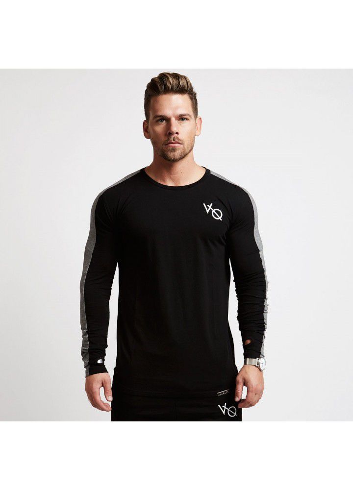 New fitness muscle brothers sports long sleeve fitness suit men's thin breathable training round neck long sleeve T-shirt