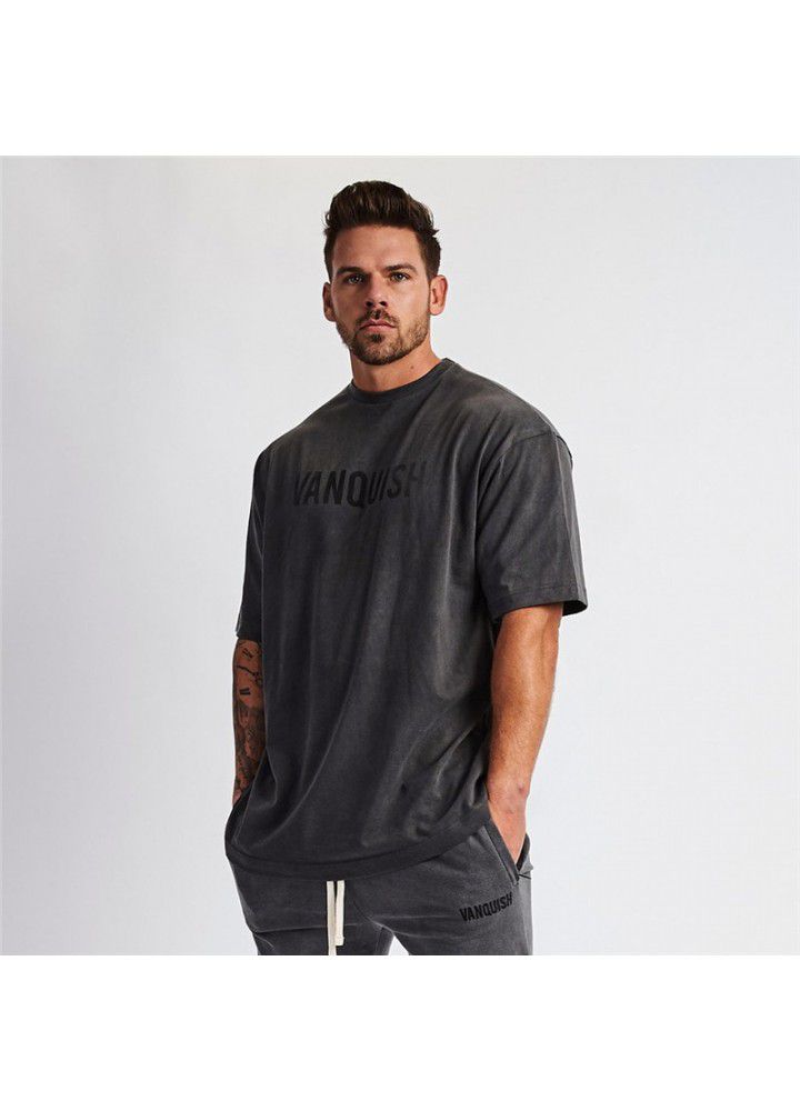 Hip hop style short sleeve sports fitness large t-shirt men's running leisure cotton men's top