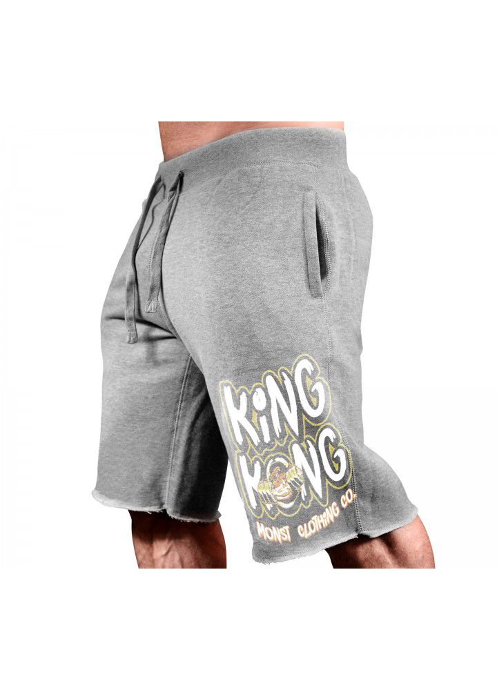Spring and summer muscle fitness brothers men's sports, leisure and running cotton Large Print Shorts fashion