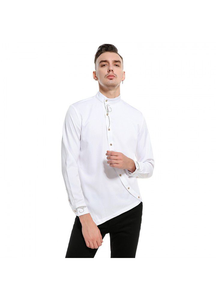 Cross border men's long sleeve shirt men's European and American pure jacquard diagonal button placket men's slim shirt multi color