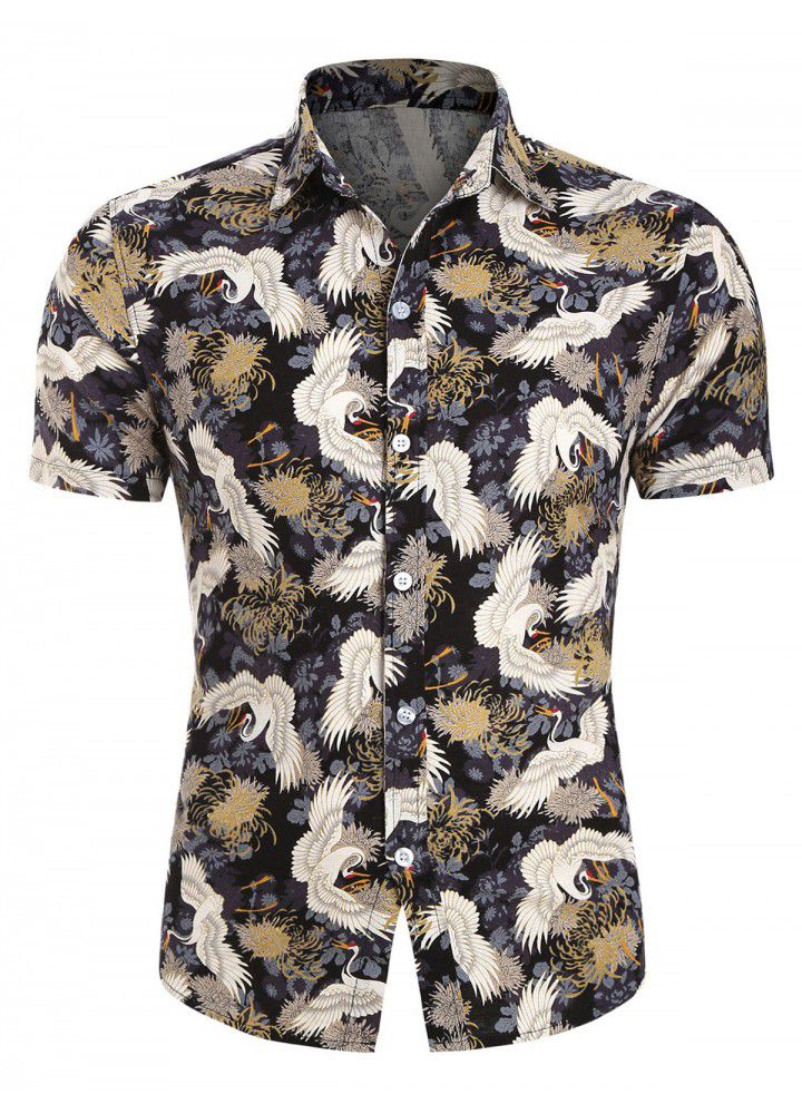 2020 hot cross border eBay express Amazon summer new men's Casual Short Sleeve printed shirt