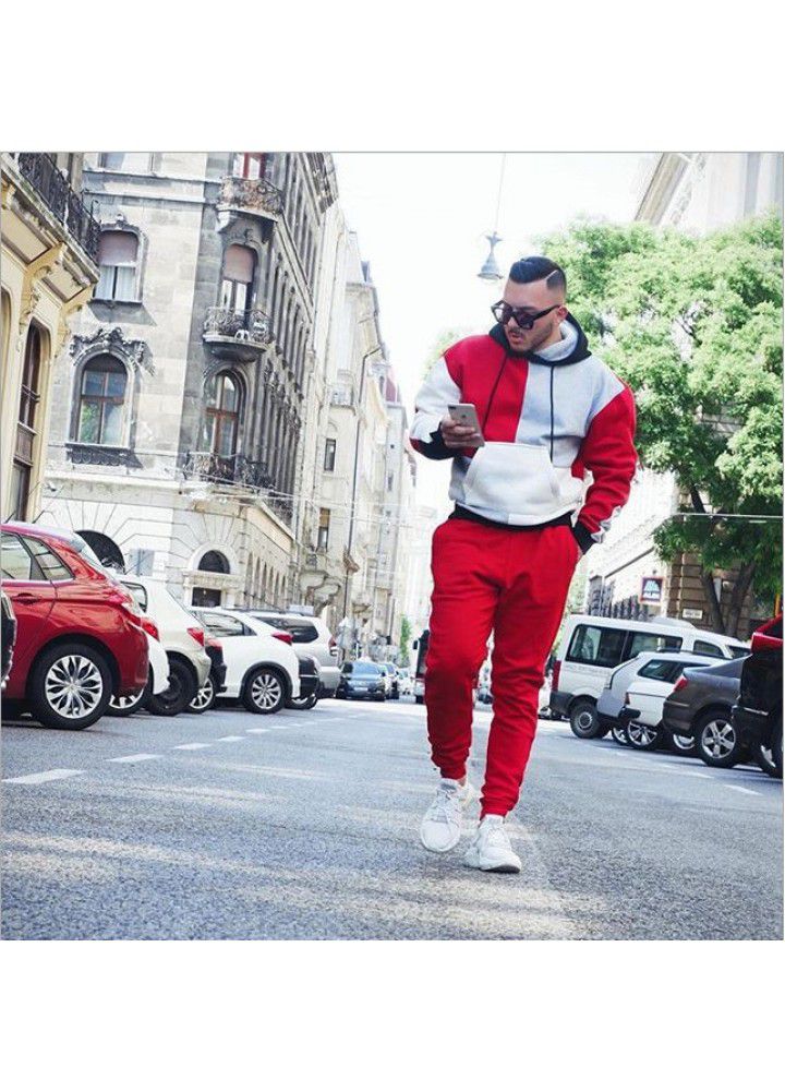Europe and the United States cross border autumn and winter new multi color patchwork loose hooded sweater men's street trend hip hop jacket wholesale