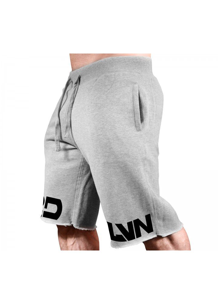 Spring and summer muscle fitness brothers men's sports, leisure and running cotton Large Print Shorts fashion