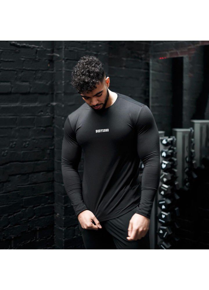 Cross border new European and American brothers quick drying long sleeve t-shirt men's tight training sports fitness suit men's customization