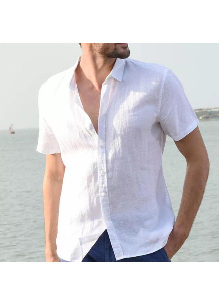 2021 cross border eBay express Europe and America Summer short sleeve casual cardigan foreign trade men's shirt men's solid color shirt