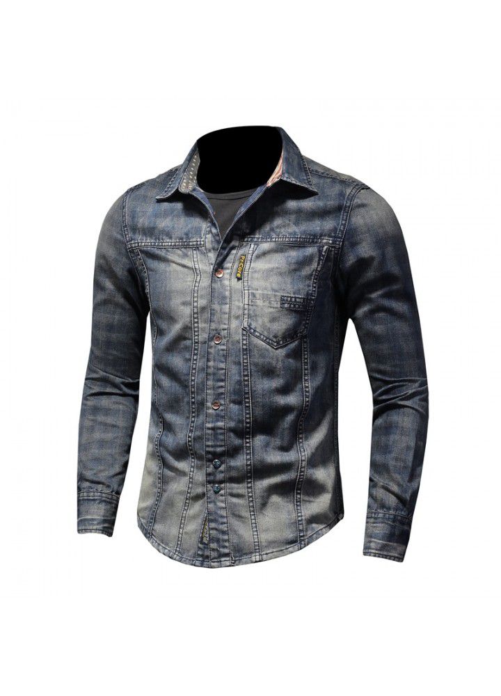 Cross border long term retro European and American style Plaid printed casual shirt men's punk shirt men's w61062