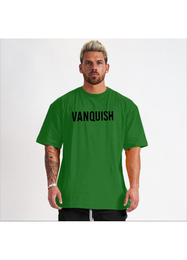 Hip hop style short sleeve sports fitness large t-shirt men's running leisure cotton men's top