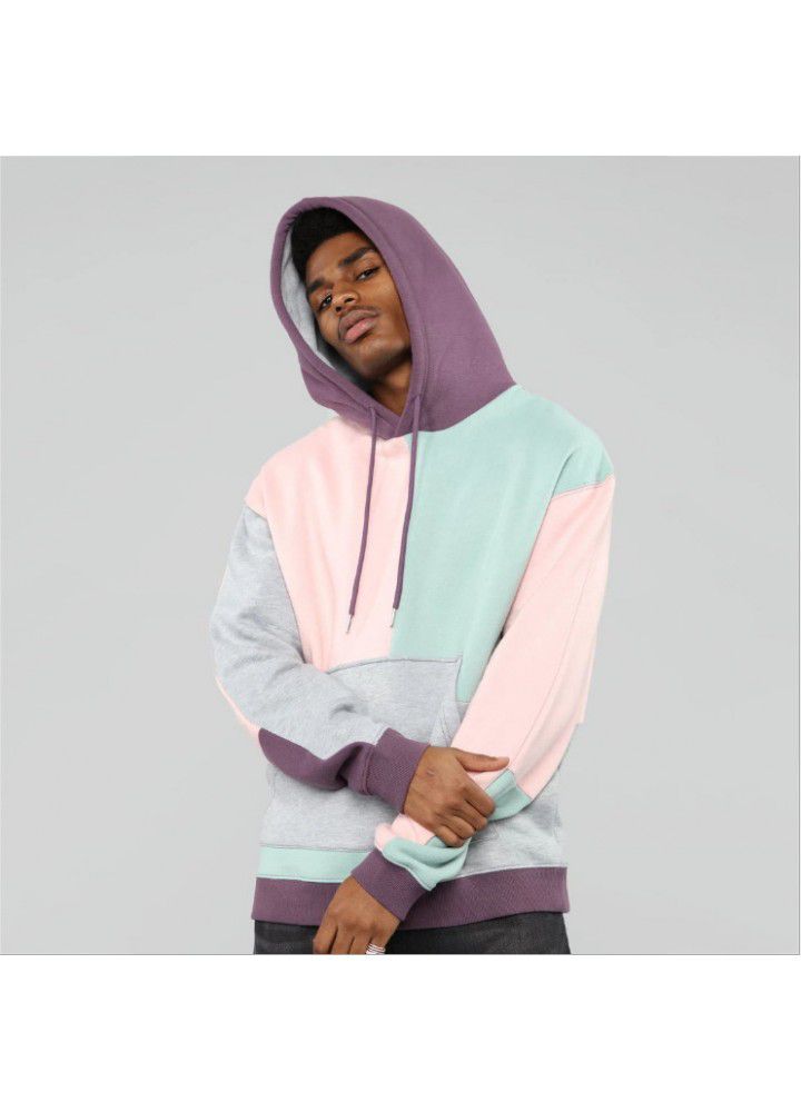 Europe and the United States cross border autumn and winter new multi color patchwork loose hooded sweater men's street trend hip hop jacket wholesale