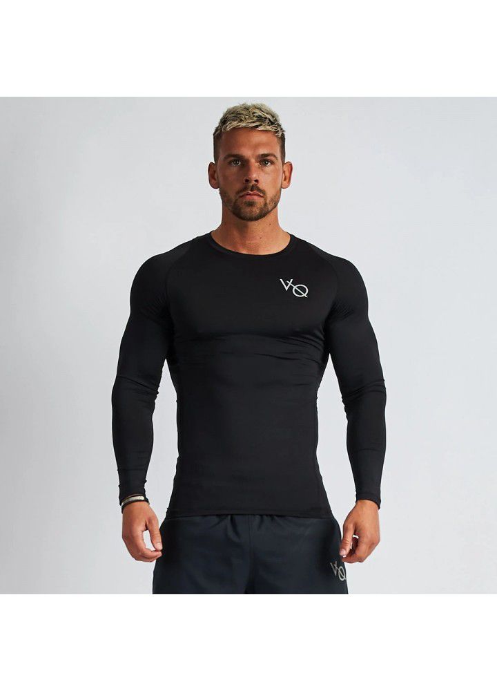 2020 spring new cross border long sleeve men's outdoor sports stretch slim long sleeve T-shirt with round neck