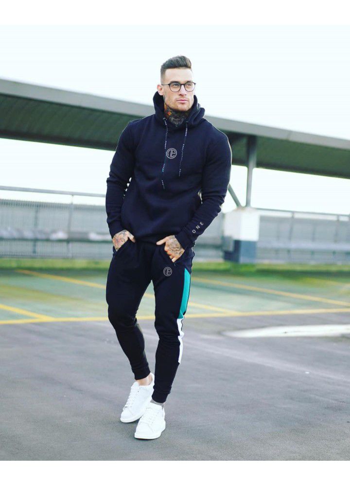 2021 new muscle brothers sports suit men's autumn fitness suit hooded leisure two piece set factory direct sales