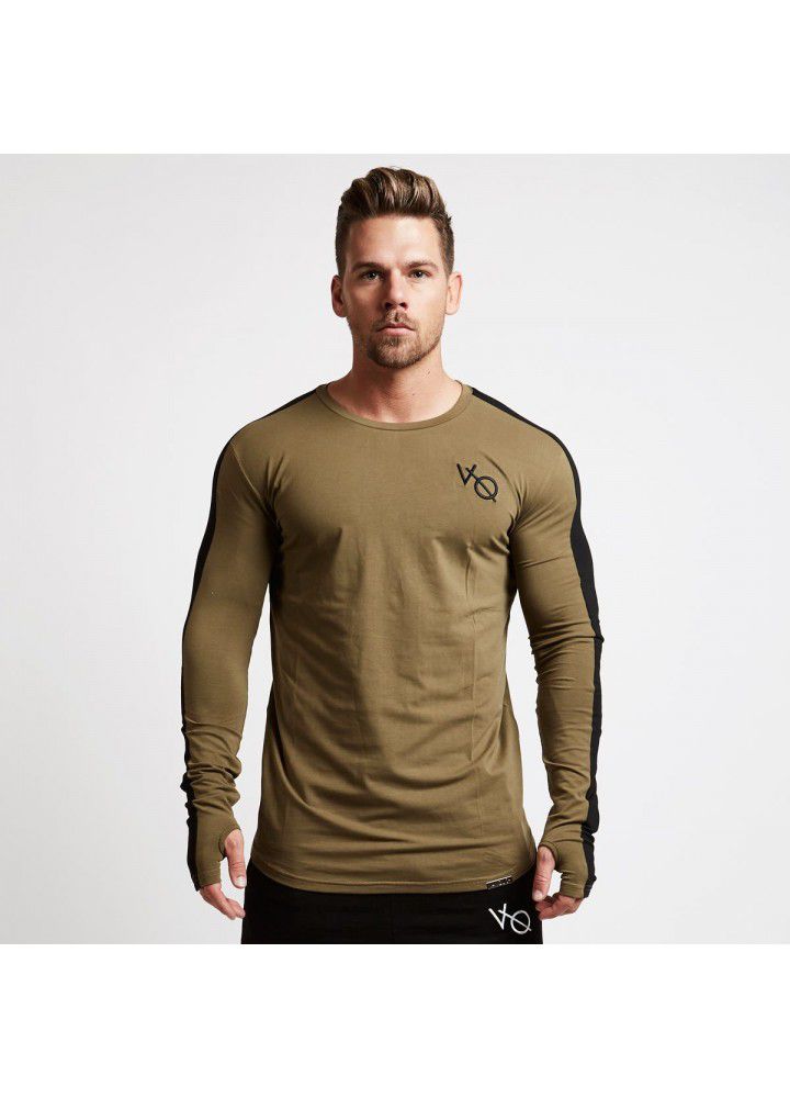 New fitness muscle brothers sports long sleeve fitness suit men's thin breathable training round neck long sleeve T-shirt