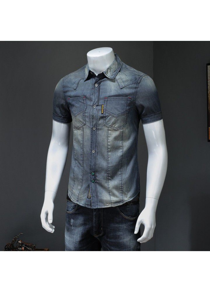 American summer men's thin short sleeve trend retro denim top dx0127-p95