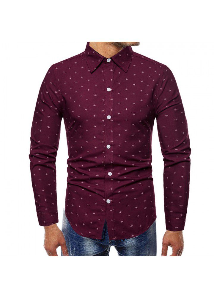 Men's fashion in foreign trade Amazon large men's shirt leisure boat anchor printed long sleeve shirt men's cross border supply