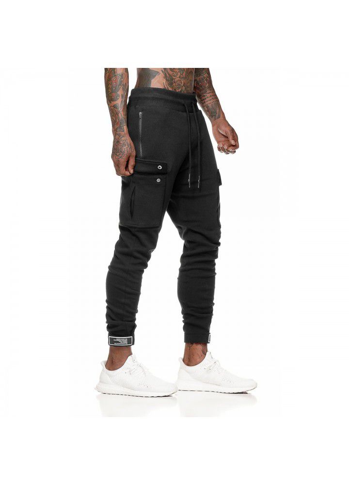 Cross border European and American muscle fitness brothers autumn and winter sports pants men's slim fitness pants running training pants