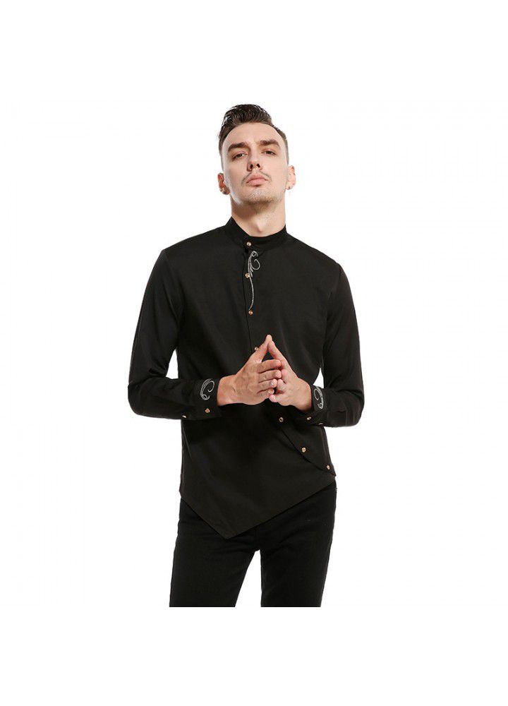 Cross border men's long sleeve shirt men's European and American pure jacquard diagonal button placket men's slim shirt multi color