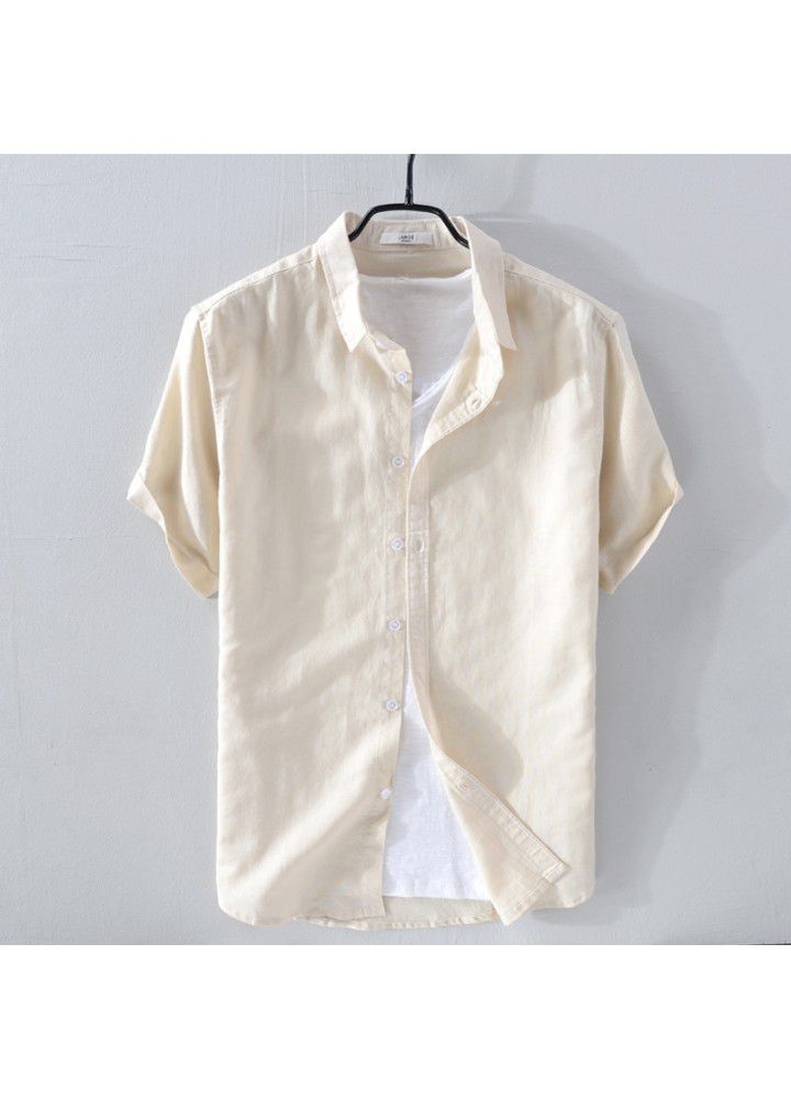 Spot 2021 new men's casual stand collar short sleeve cotton shirt popular in Europe and America