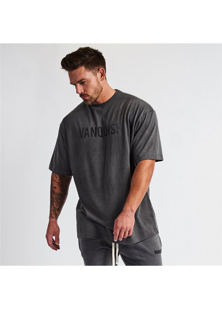 Hip hop style short sleeve sports fitness large t-shirt men's running leisure cotton men's top