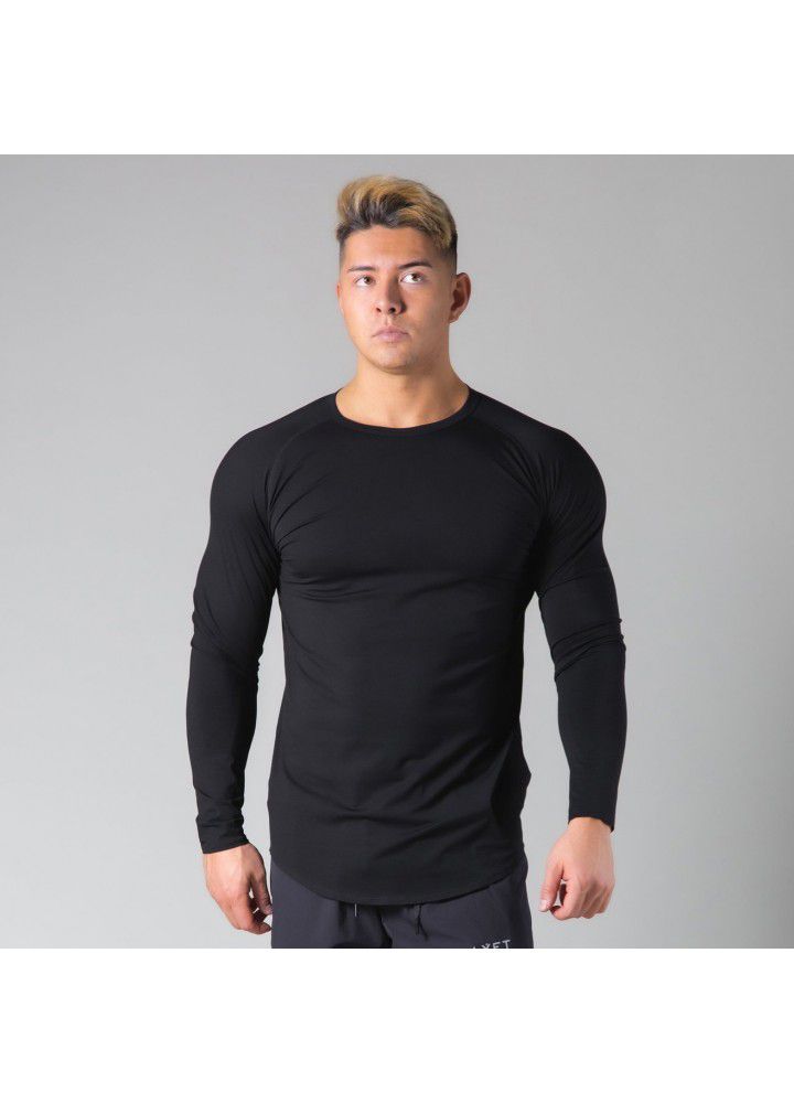 2021 new muscle brothers sports men's long sleeve T-shirt loose large round step fitness top