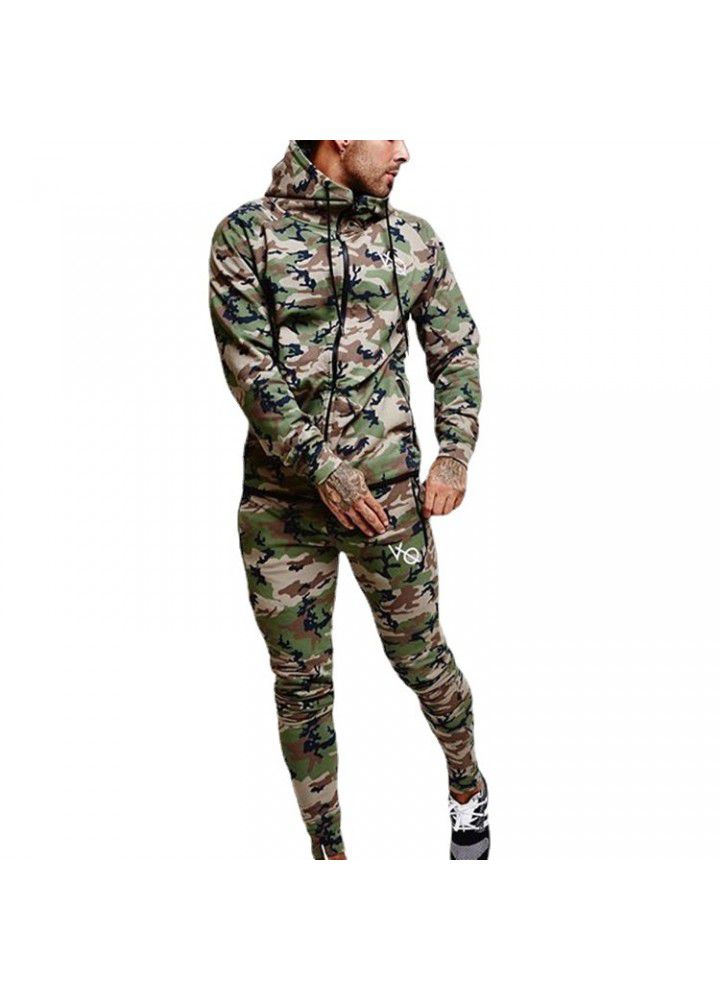 Sumitong muscle fitness brothers sports leisure long sleeve sweater men's autumn and winter camouflage zipper cardigan Hooded Coat