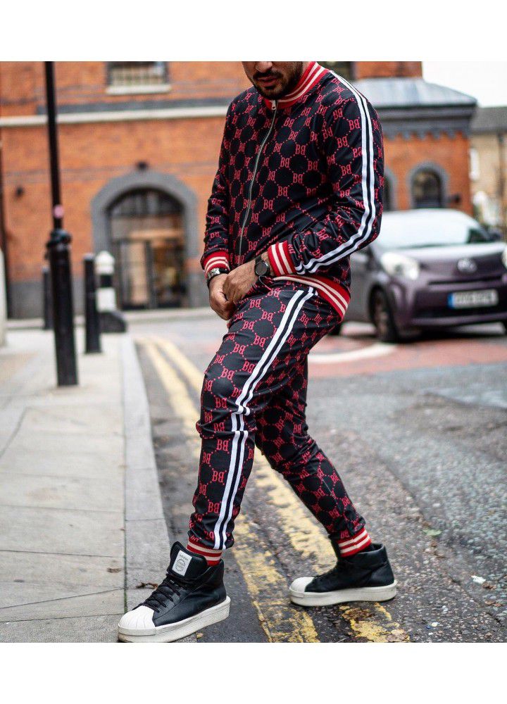 Cross border new sportswear European and American trend 3D printing fitness sweater slim zipper cardigan casual suit men