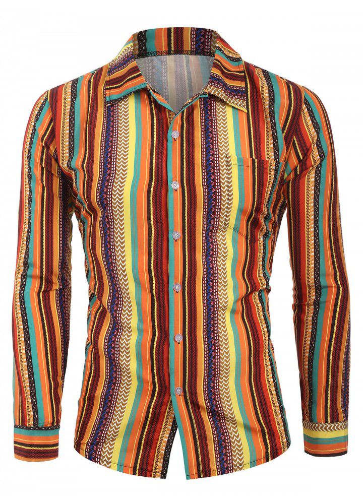 European Code 2019 summer European and American men's long sleeve shirt leisure digital printing T-shirt cardigan Long Sleeve Shirt