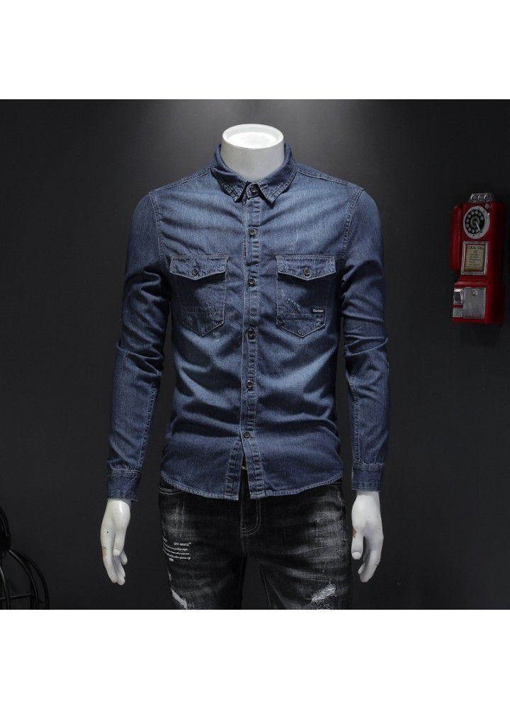 2020 / summer new Japanese retro denim shirt men's large simple long sleeve shirt v602 / p108