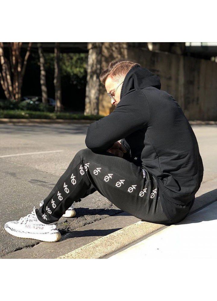 Cross border for muscle brothers sports fitness men's print zipper casual Leggings autumn and winter slim stretch pants